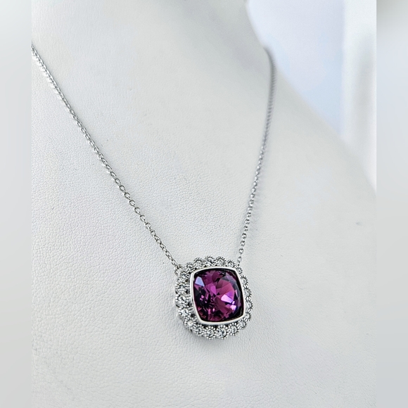 Official Swarovski Crystal Purple Amethyst Necklace, 925 Sterling Silver - Picture 2 of 7